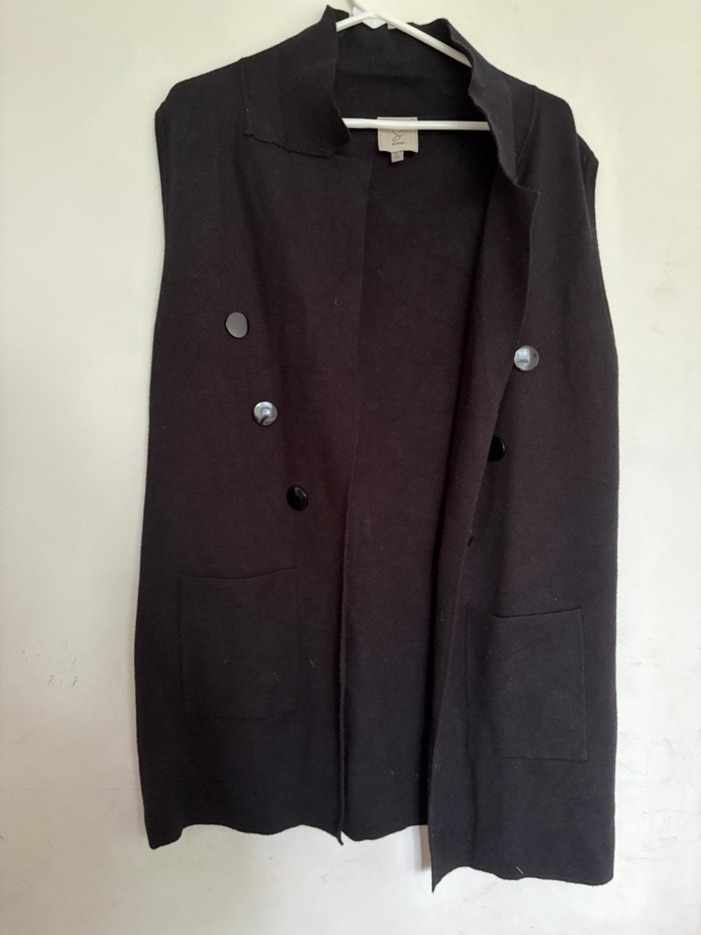 Sioni Long Black Sleeveless Open Vest Cardigan Size L Chic Minimalist Luxe